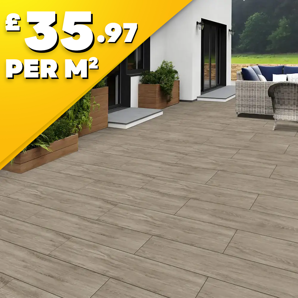 Riveria Walnut Outdoor Porcelain Paving Tile | 1200 x 300mm