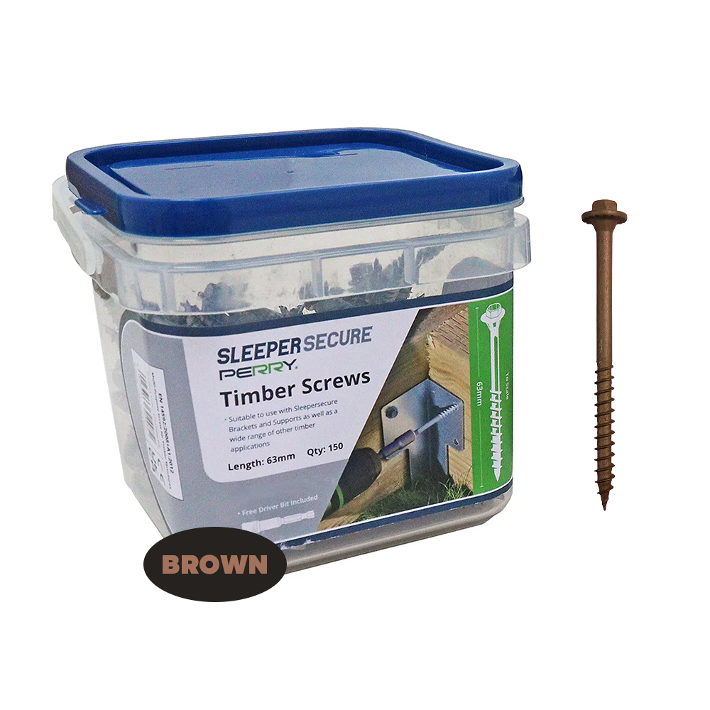 63mm 4729 SleeperSecure Sleeper Screws - Hex Head - Tub of 150 BROWN