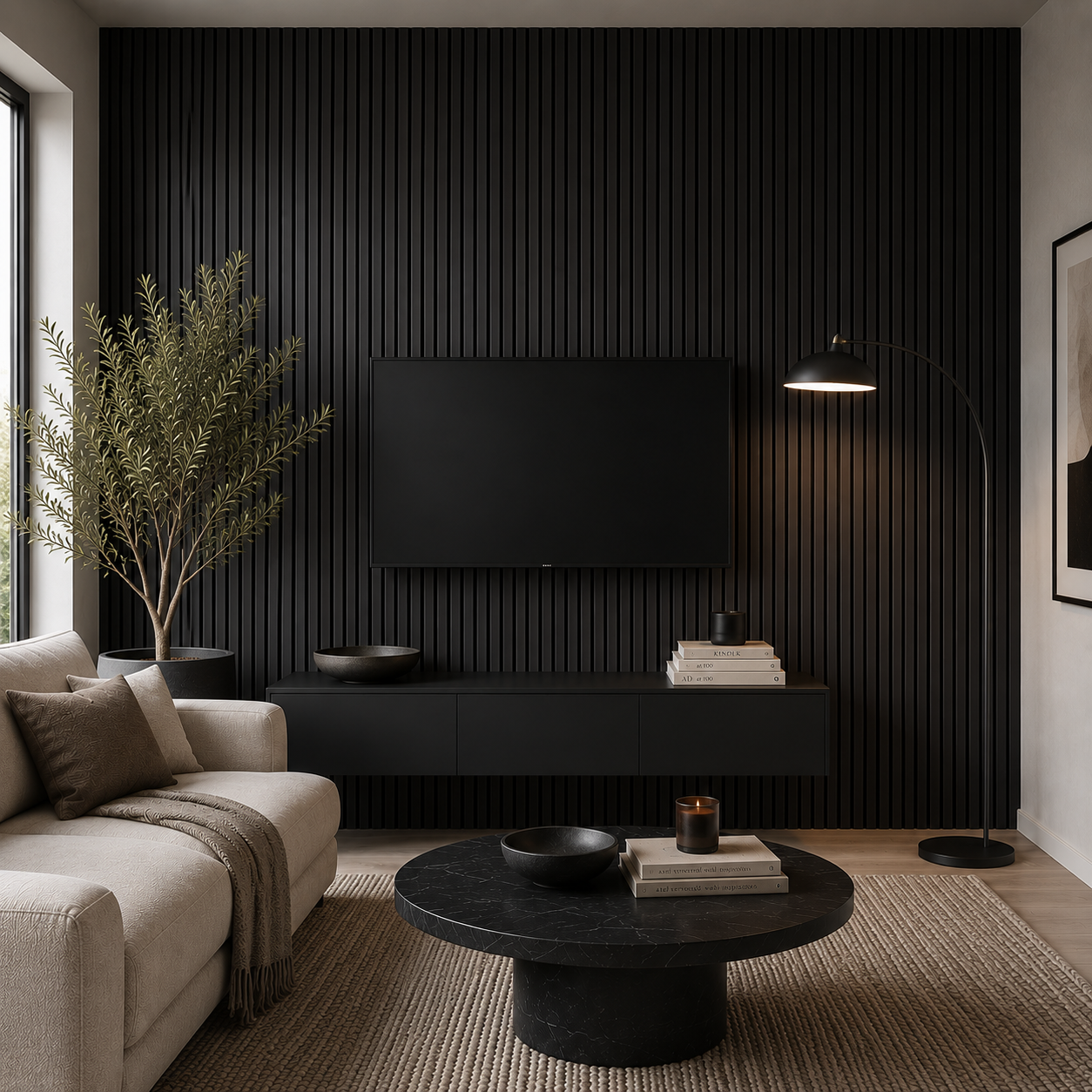 Black Slate Acoustic Slat Wall Panel 2400 x 600mm